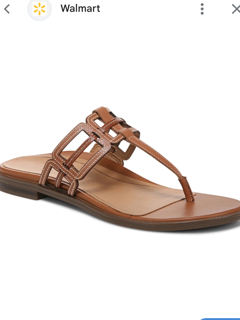 Vionic Tan Brown T-Strap Leather Slide Sandals